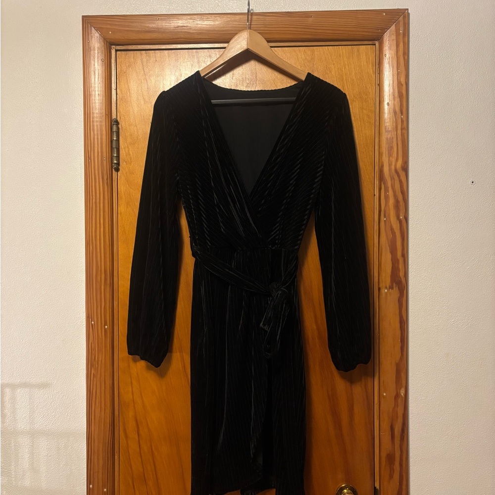 Amazon Women's Black Velvet Midi Wrap Dress